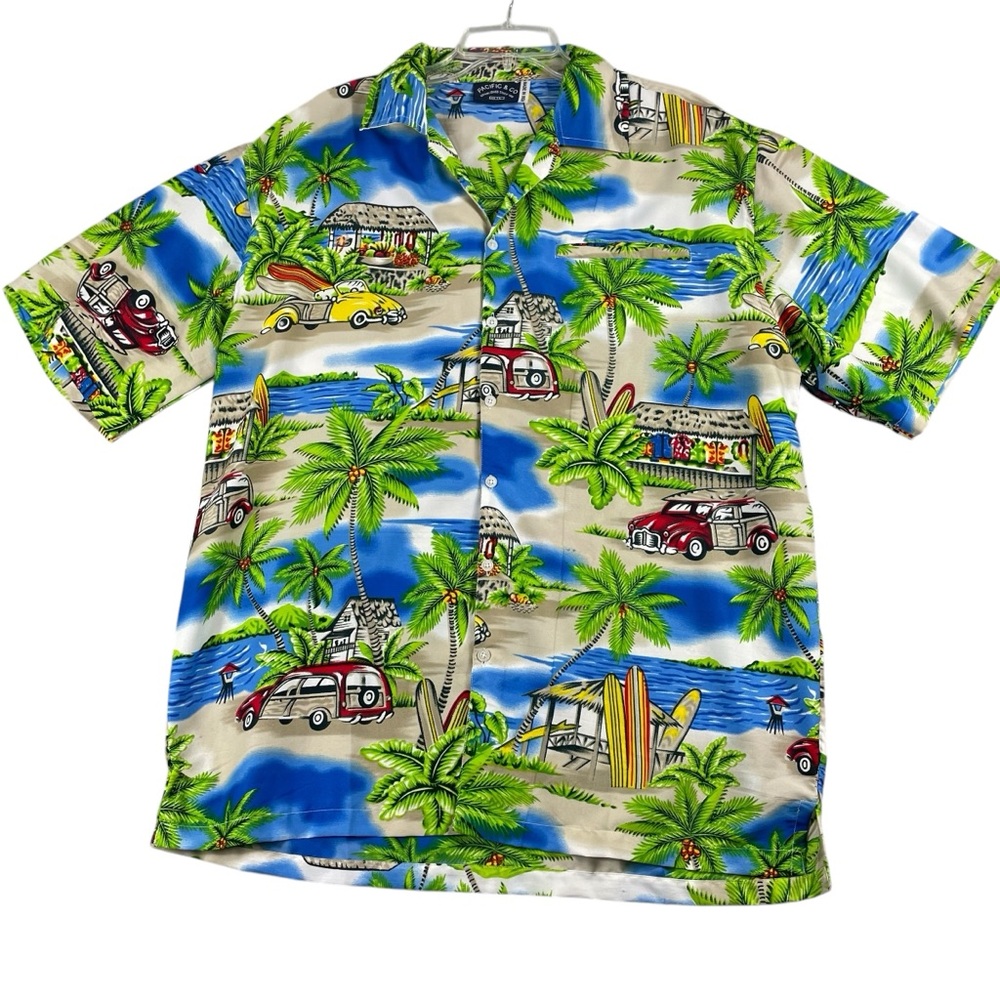 Men's Pacific &‎ Co. Island Beach Design Shirt Sleeve Button Down Large0088